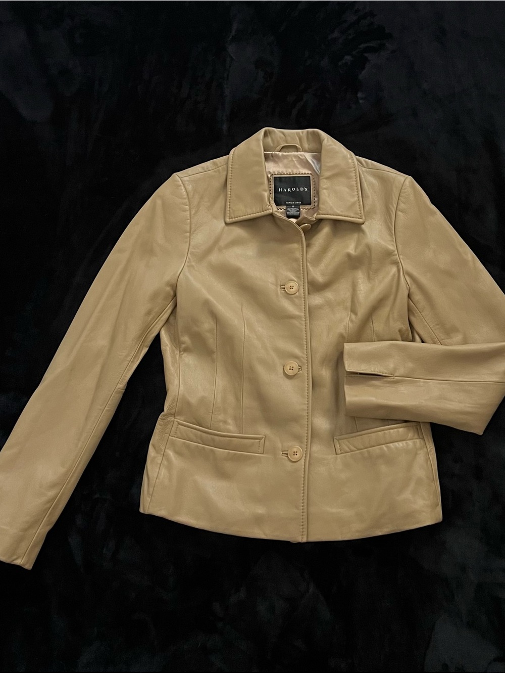 NWOT Harold's Camel 4 Button Leather Blazer Jacket- Size XS